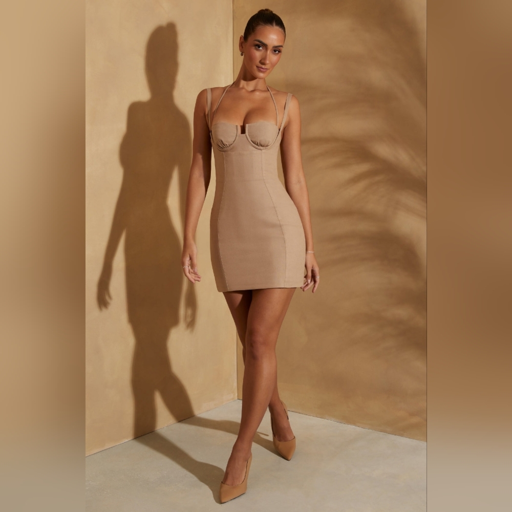 Oh Polly Linen Corset Dress Tan - DOVIE